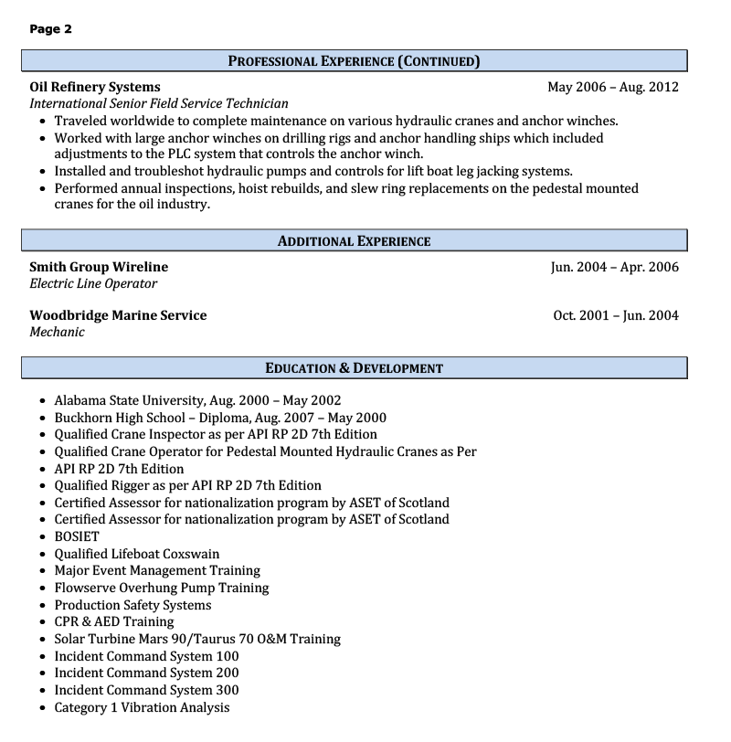 Maintenance Resume Sample Page 2
