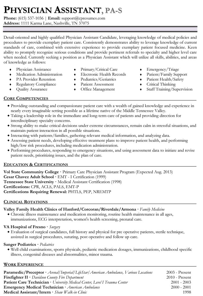physician assistant resume